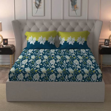 myTRIDENT 144 TC Cotton Double Bedsheet Set (Bluebell)